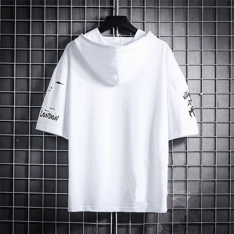 Cotton Color Block Half Sleeves Hooded Neck Mens T-Shirt