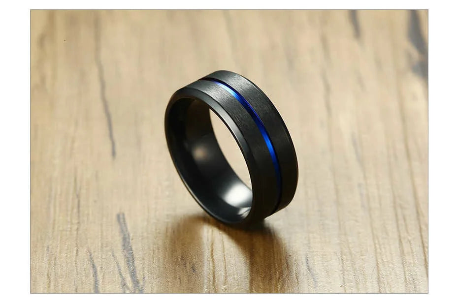 Vnox 6/8mm Black Ring for Men Women Groove Rainbow Stainless Steel Wedding Bands Trendy Fraternal Rings Casual Male Jewelry