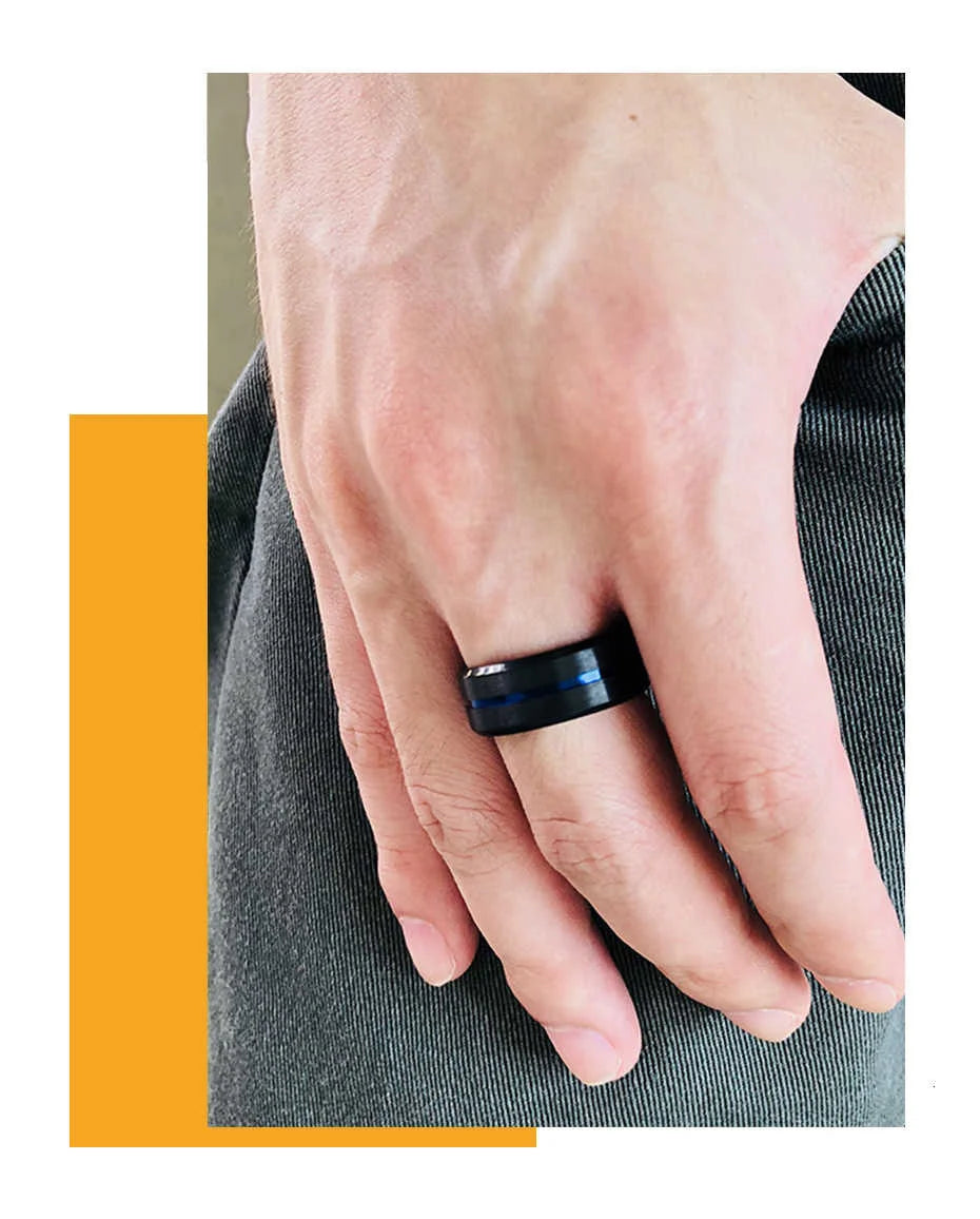 Vnox 6/8mm Black Ring for Men Women Groove Rainbow Stainless Steel Wedding Bands Trendy Fraternal Rings Casual Male Jewelry