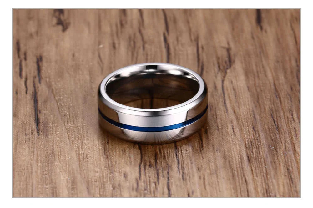 Vnox 6/8mm Black Ring for Men Women Groove Rainbow Stainless Steel Wedding Bands Trendy Fraternal Rings Casual Male Jewelry