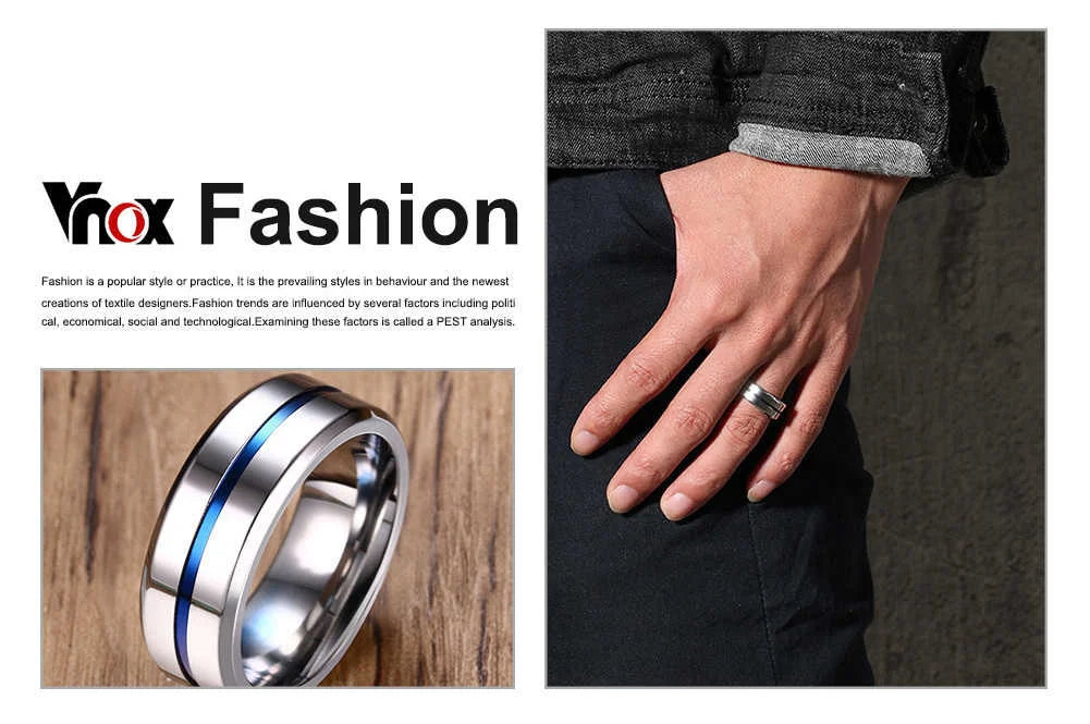 Vnox 6/8mm Black Ring for Men Women Groove Rainbow Stainless Steel Wedding Bands Trendy Fraternal Rings Casual Male Jewelry