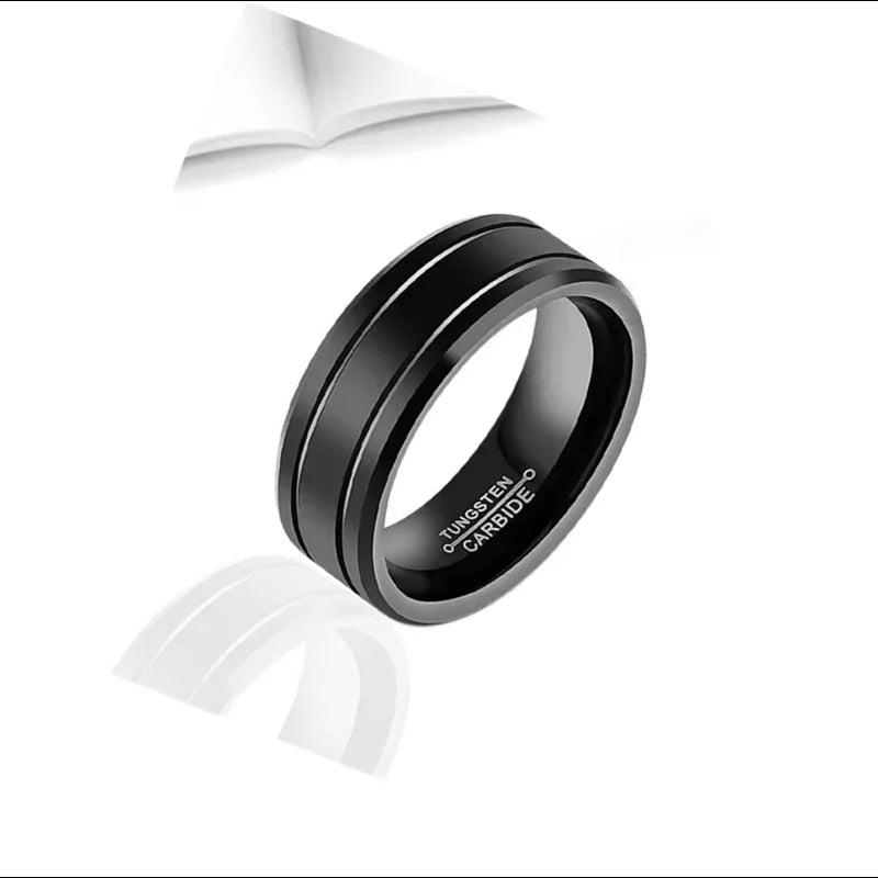 Fashion Men's 8mm Tungsten Carbide Ring Black Stainless Steel Ring Beveled Edge Wedding Band Size 6-13 Comfort Fit hot sell