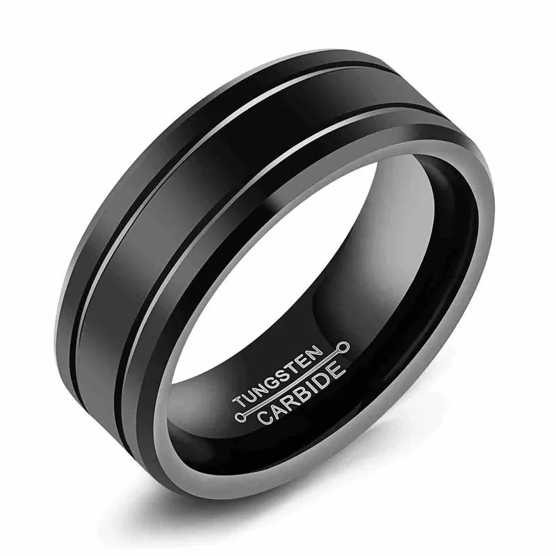 Fashion Men's 8mm Tungsten Carbide Ring Black Stainless Steel Ring Beveled Edge Wedding Band Size 6-13 Comfort Fit hot sell