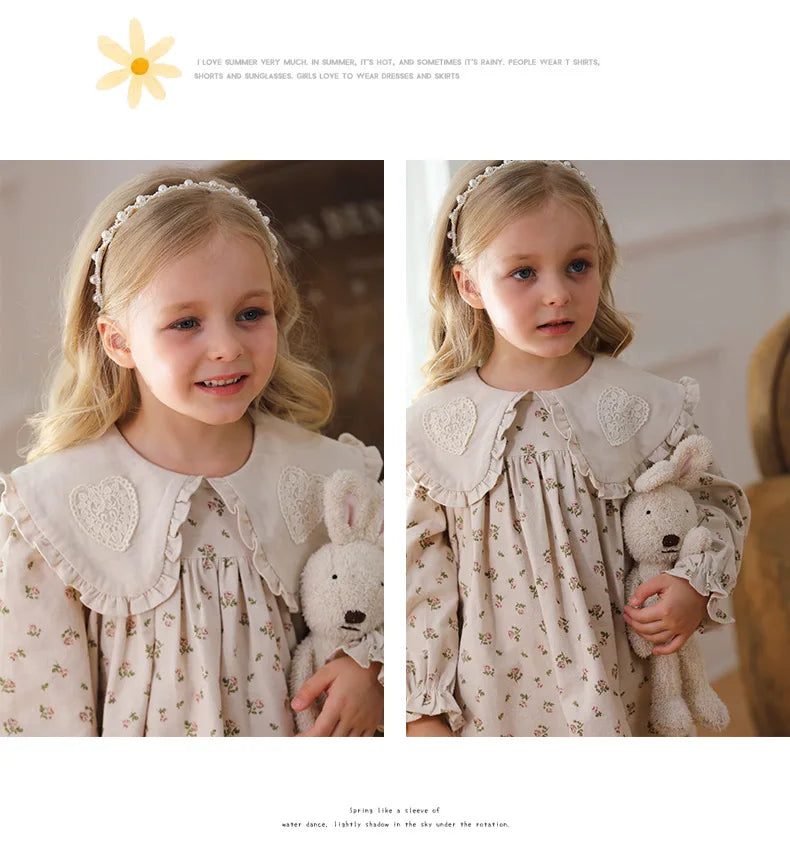 Spring Kids Baby Girls Sister Clothes Flower Print Princess Dress Autumn Baby Girls Doll Collar Dress Children Clothes Dress 