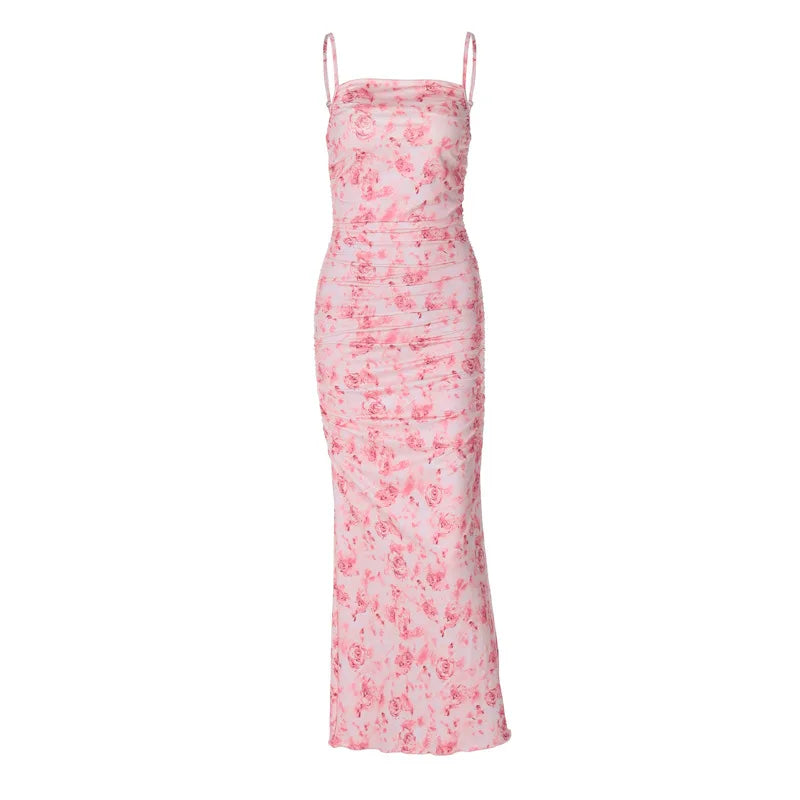 Summer women's sexy printed slim fit wrapper hip long dress
