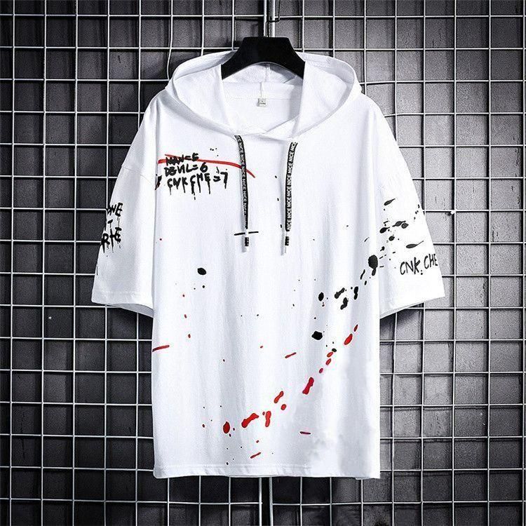 Cotton Color Block Half Sleeves Hooded Neck Mens T-Shirt
