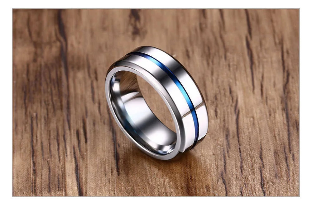 Vnox 6/8mm Black Ring for Men Women Groove Rainbow Stainless Steel Wedding Bands Trendy Fraternal Rings Casual Male Jewelry