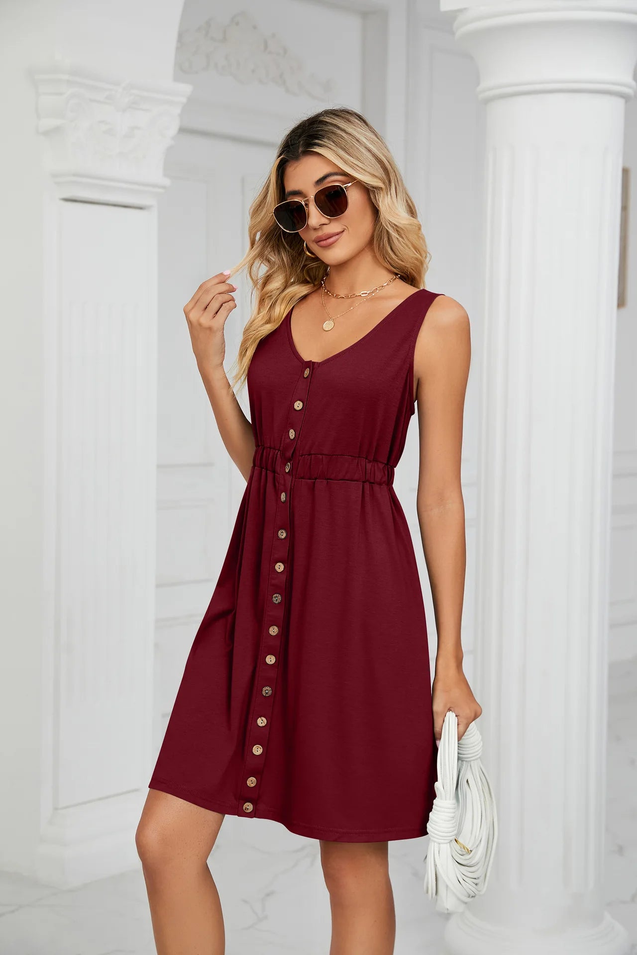 Vintage Elegant 2023 Summer Casual A-Line Womens Pullover Loose Pocket Dress Chic O-Neck Solid Sleeveless Long Dresses For Women