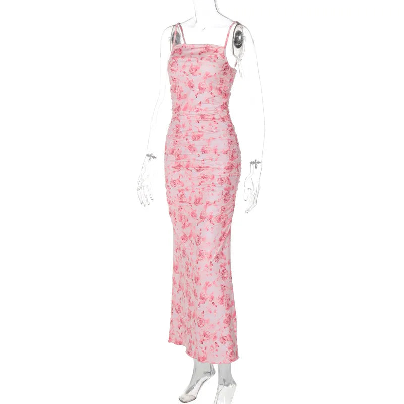 Summer women's sexy printed slim fit wrapper hip long dress