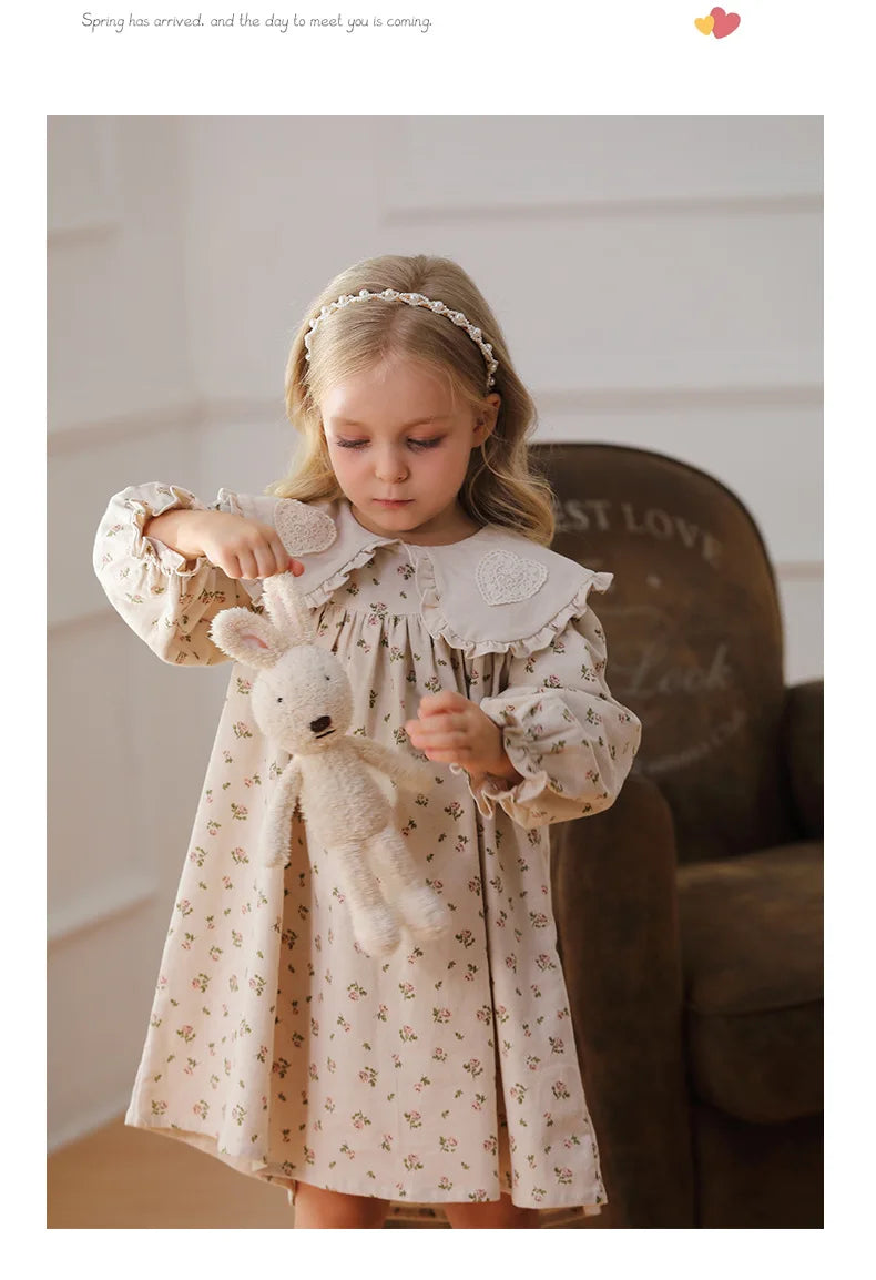 Spring Kids Baby Girls Sister Clothes Flower Print Princess Dress Autumn Baby Girls Doll Collar Dress Children Clothes Dress ﻿