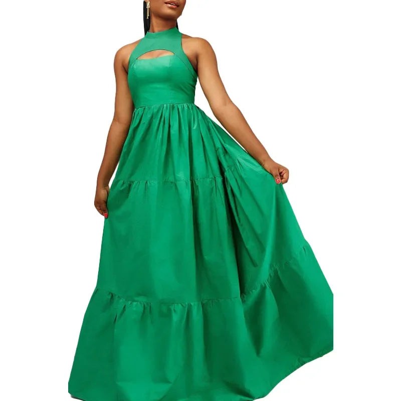 CM.YAYA Women Cutout Front Sleeveless Big Swing Floor Length Maxi Dress 2023 Autumn Street Evening Vestidos Sexy Party Dresses