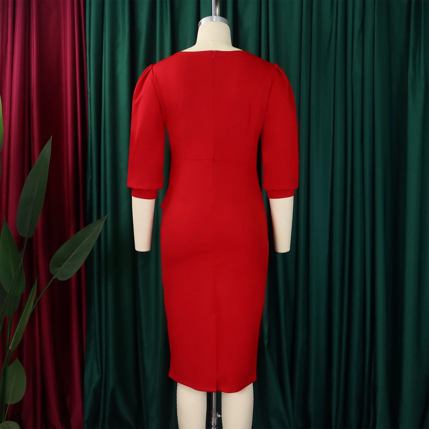 Elegant Office Dresses For Women Turn Down Collar Single Breasted Three Quarter Sleeve Belt Waisted Mermaid Dress Midi Clothes