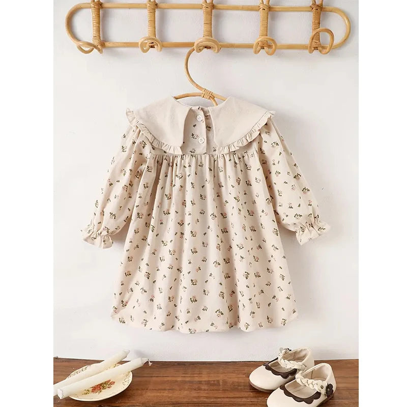 Spring Kids Baby Girls Sister Clothes Flower Print Princess Dress Autumn Baby Girls Doll Collar Dress Children Clothes Dress ﻿