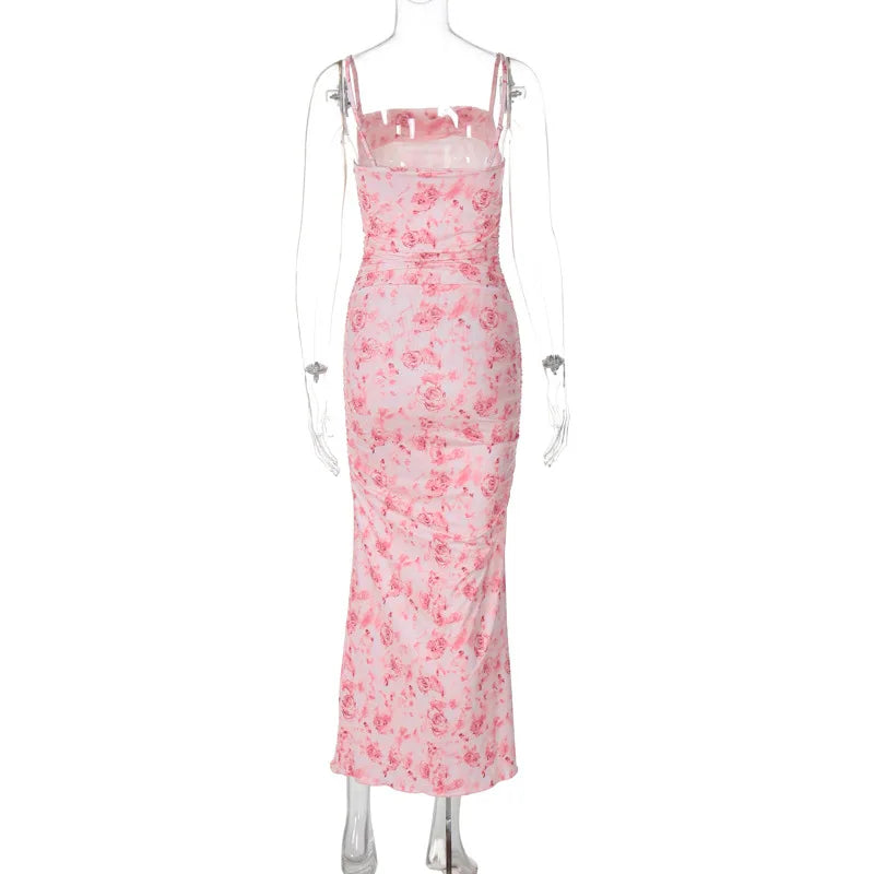 Summer women's sexy printed slim fit wrapper hip long dress