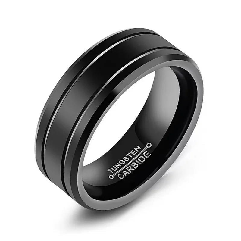 Fashion Men's 8mm Tungsten Carbide Ring Black Stainless Steel Ring Beveled Edge Wedding Band Size 6-13 Comfort Fit hot sell