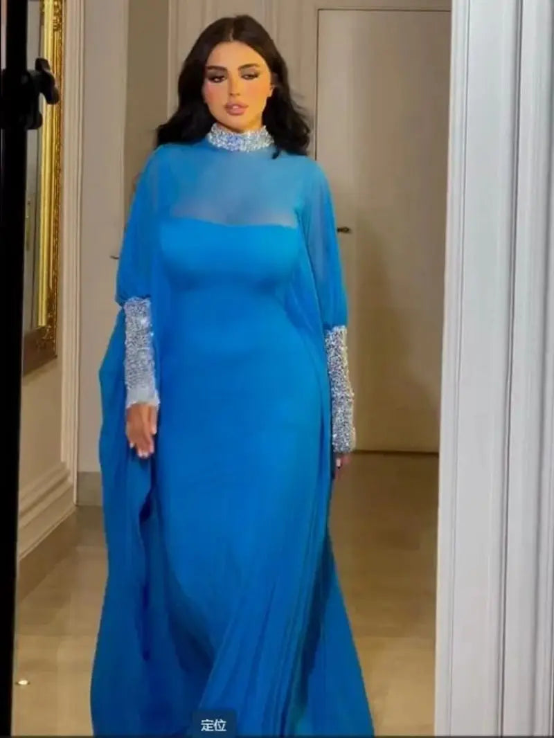 Dubai Sequin Cloak Dress 2 Piece Set Morocco Party Dress for Women Chiffon Ball Gown Vestidos Wedding Prom Evening Dress Caftan