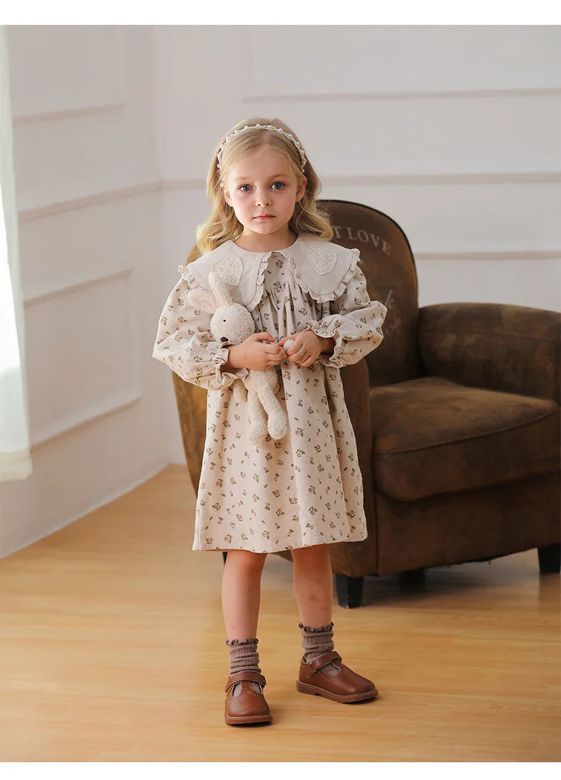 Spring Kids Baby Girls Sister Clothes Flower Print Princess Dress Autumn Baby Girls Doll Collar Dress Children Clothes Dress ﻿