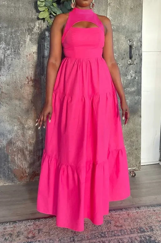 CM.YAYA Women Cutout Front Sleeveless Big Swing Floor Length Maxi Dress 2023 Autumn Street Evening Vestidos Sexy Party Dresses