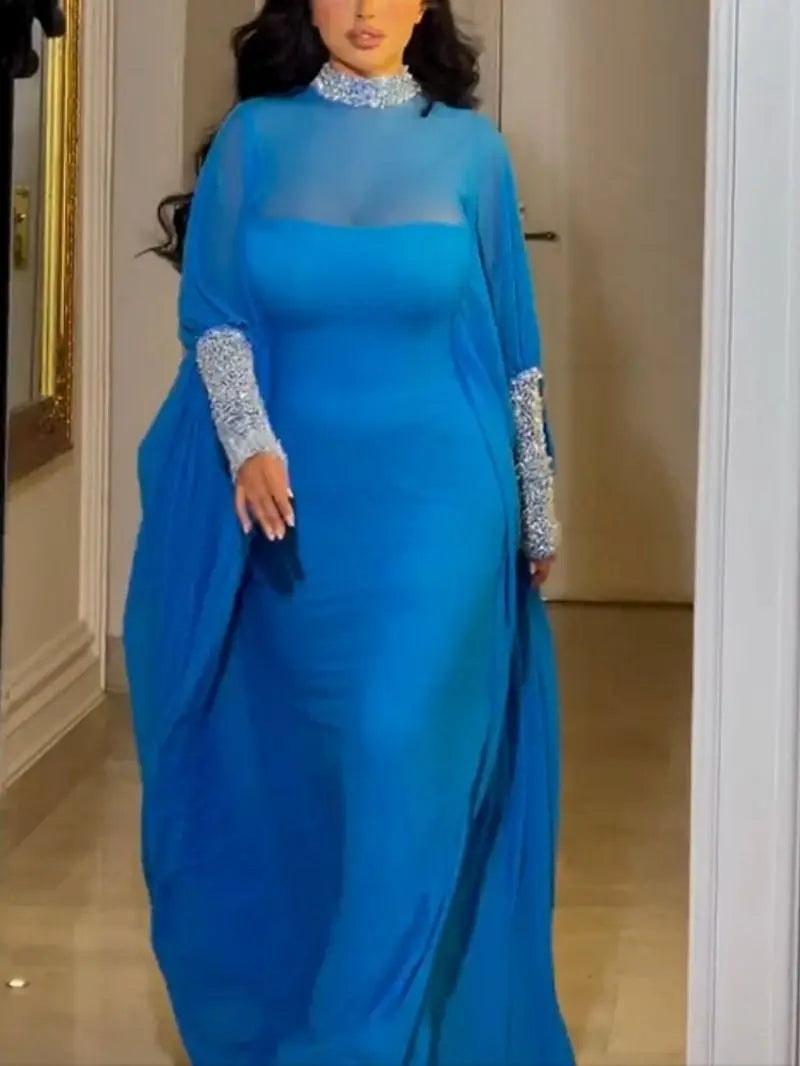 Dubai Sequin Cloak Dress 2 Piece Set Morocco Party Dress for Women Chiffon Ball Gown Vestidos Wedding Prom Evening Dress Caftan