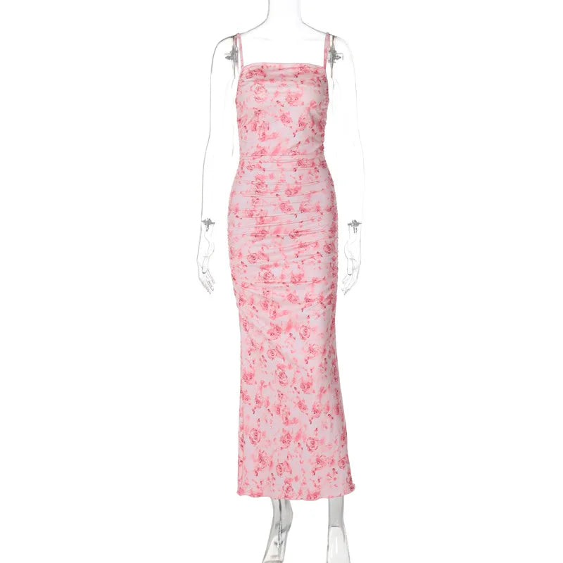 Summer women's sexy printed slim fit wrapper hip long dress
