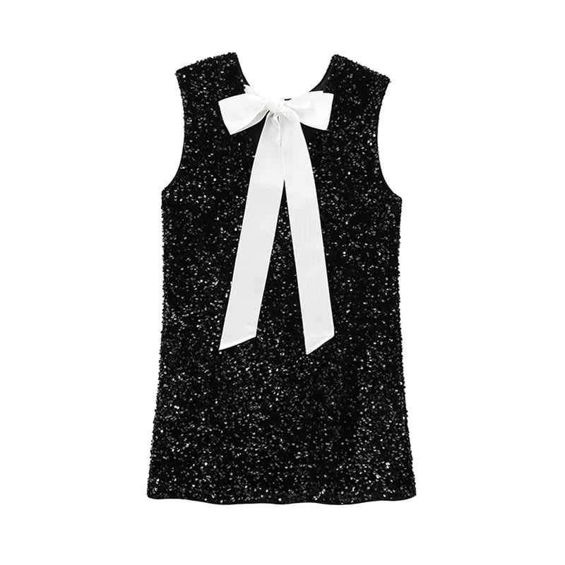 Sexy Sequins Short Black Party Dresses for Women Halter V Neck Backless Sparkly Ruffles Woman Mini Dress 2025 New Club Gowns