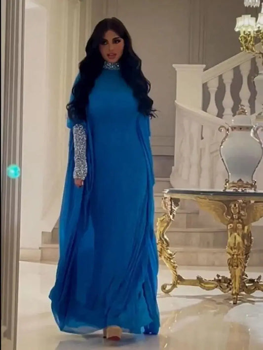 Dubai Sequin Cloak Dress 2 Piece Set Morocco Party Dress for Women Chiffon Ball Gown Vestidos Wedding Prom Evening Dress Caftan