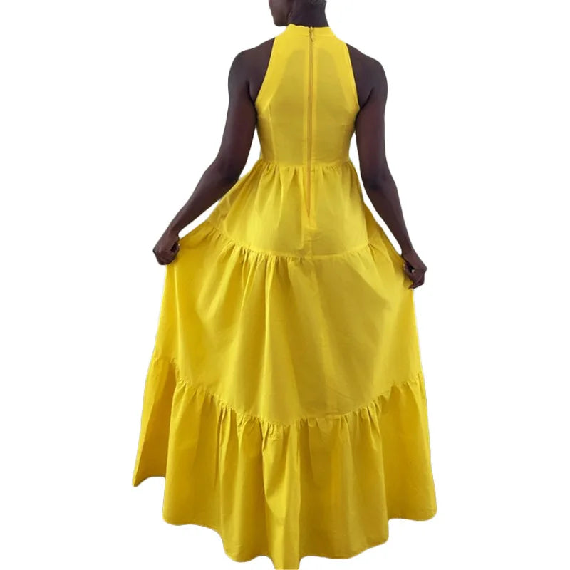 CM.YAYA Women Cutout Front Sleeveless Big Swing Floor Length Maxi Dress 2023 Autumn Street Evening Vestidos Sexy Party Dresses