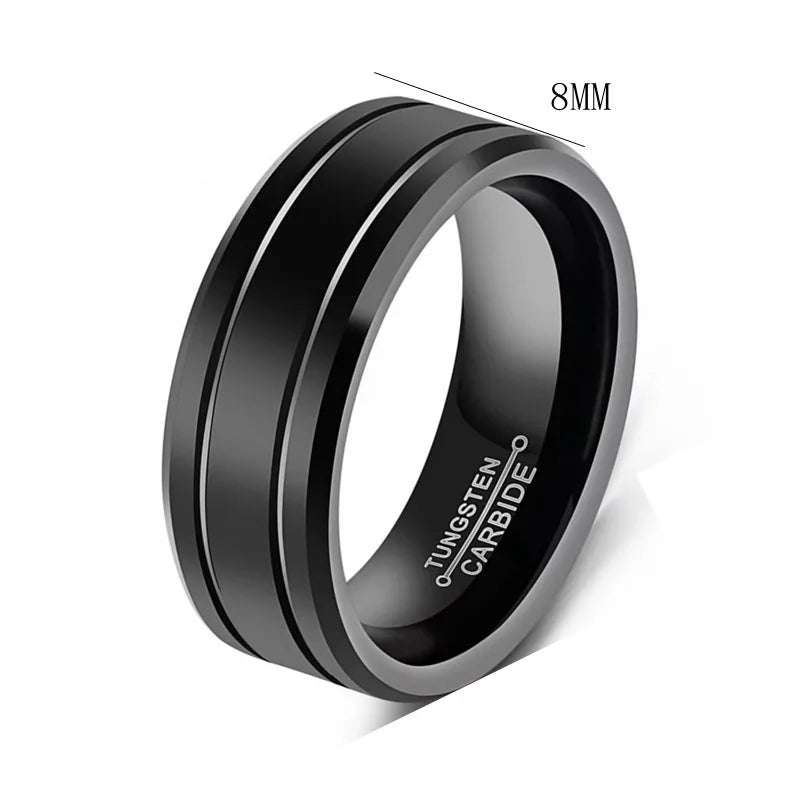 Fashion Men's 8mm Tungsten Carbide Ring Black Stainless Steel Ring Beveled Edge Wedding Band Size 6-13 Comfort Fit hot sell