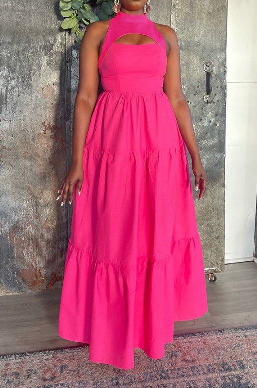 CM.YAYA Women Cutout Front Sleeveless Big Swing Floor Length Maxi Dress 2023 Autumn Street Evening Vestidos Sexy Party Dresses