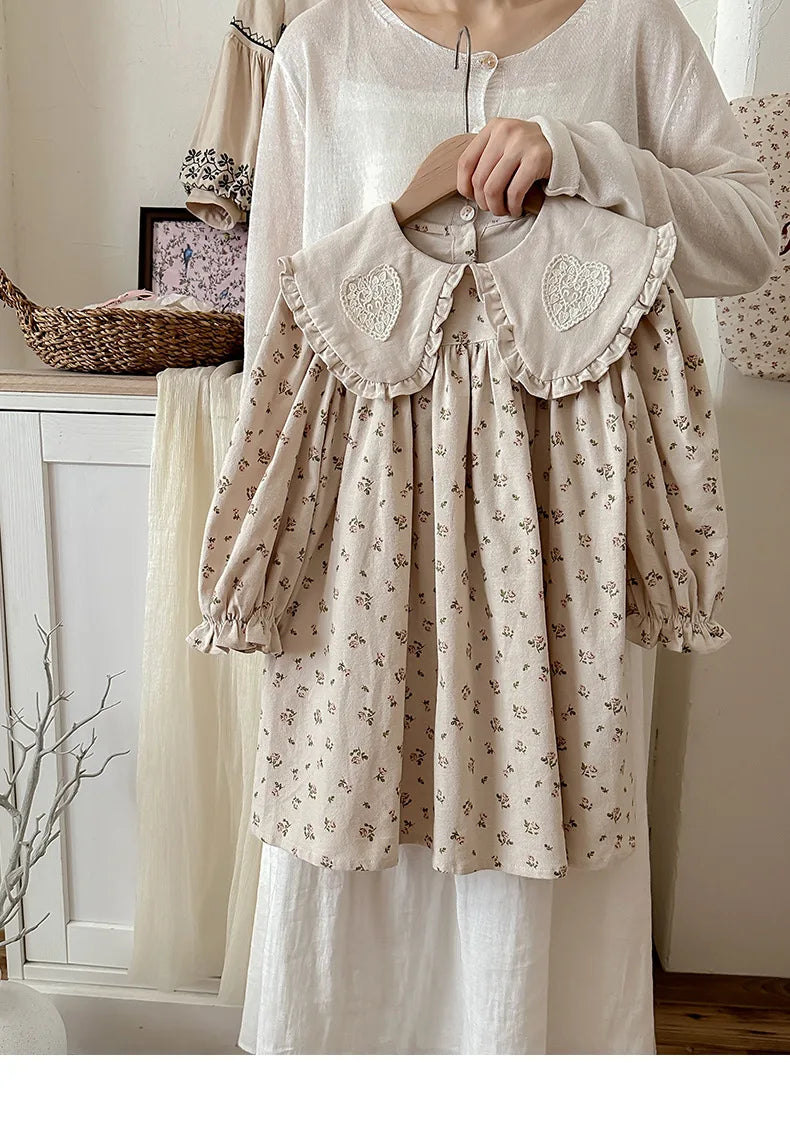 Spring Kids Baby Girls Sister Clothes Flower Print Princess Dress Autumn Baby Girls Doll Collar Dress Children Clothes Dress ﻿