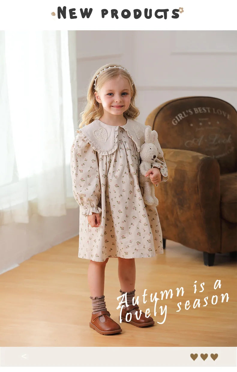 Spring Kids Baby Girls Sister Clothes Flower Print Princess Dress Autumn Baby Girls Doll Collar Dress Children Clothes Dress ﻿