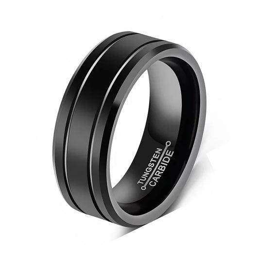 Fashion Men's 8mm Tungsten Carbide Ring Black Stainless Steel Ring Beveled Edge Wedding Band Size 6-13 Comfort Fit hot sell
