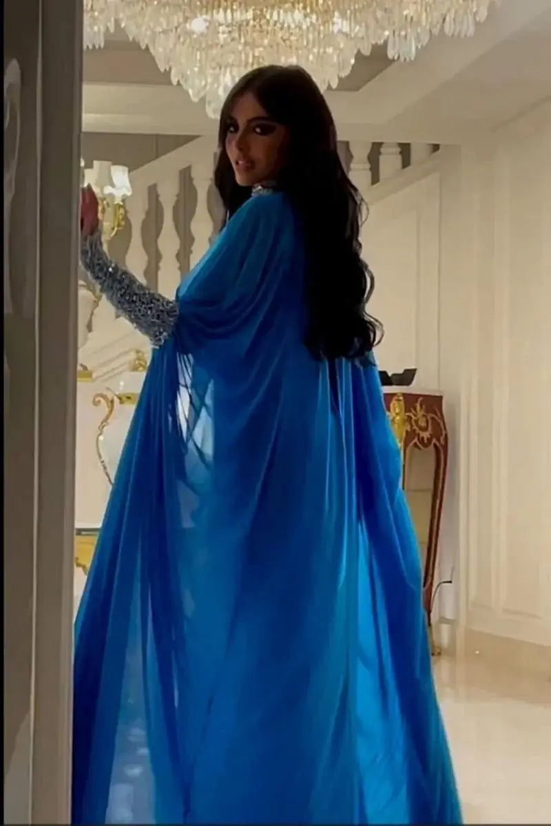 Dubai Sequin Cloak Dress 2 Piece Set Morocco Party Dress for Women Chiffon Ball Gown Vestidos Wedding Prom Evening Dress Caftan