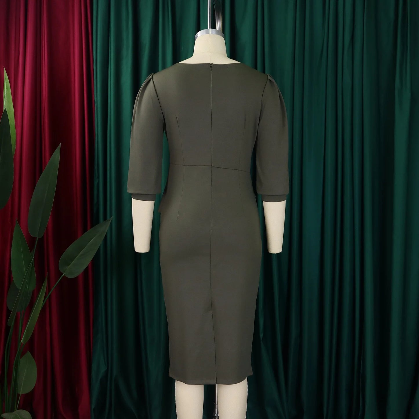 Elegant Office Dresses For Women Turn Down Collar Single Breasted Three Quarter Sleeve Belt Waisted Mermaid Dress Midi Clothes