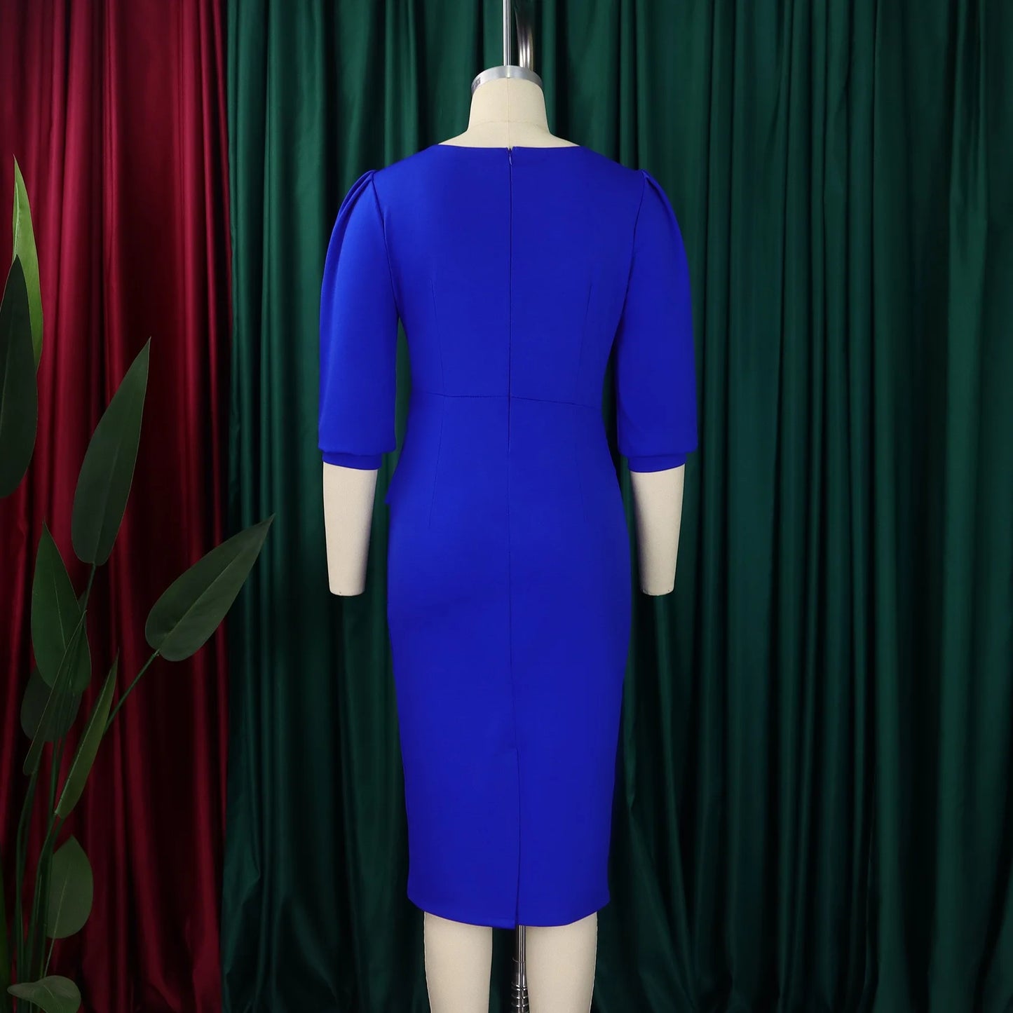 Elegant Office Dresses For Women Turn Down Collar Single Breasted Three Quarter Sleeve Belt Waisted Mermaid Dress Midi Clothes