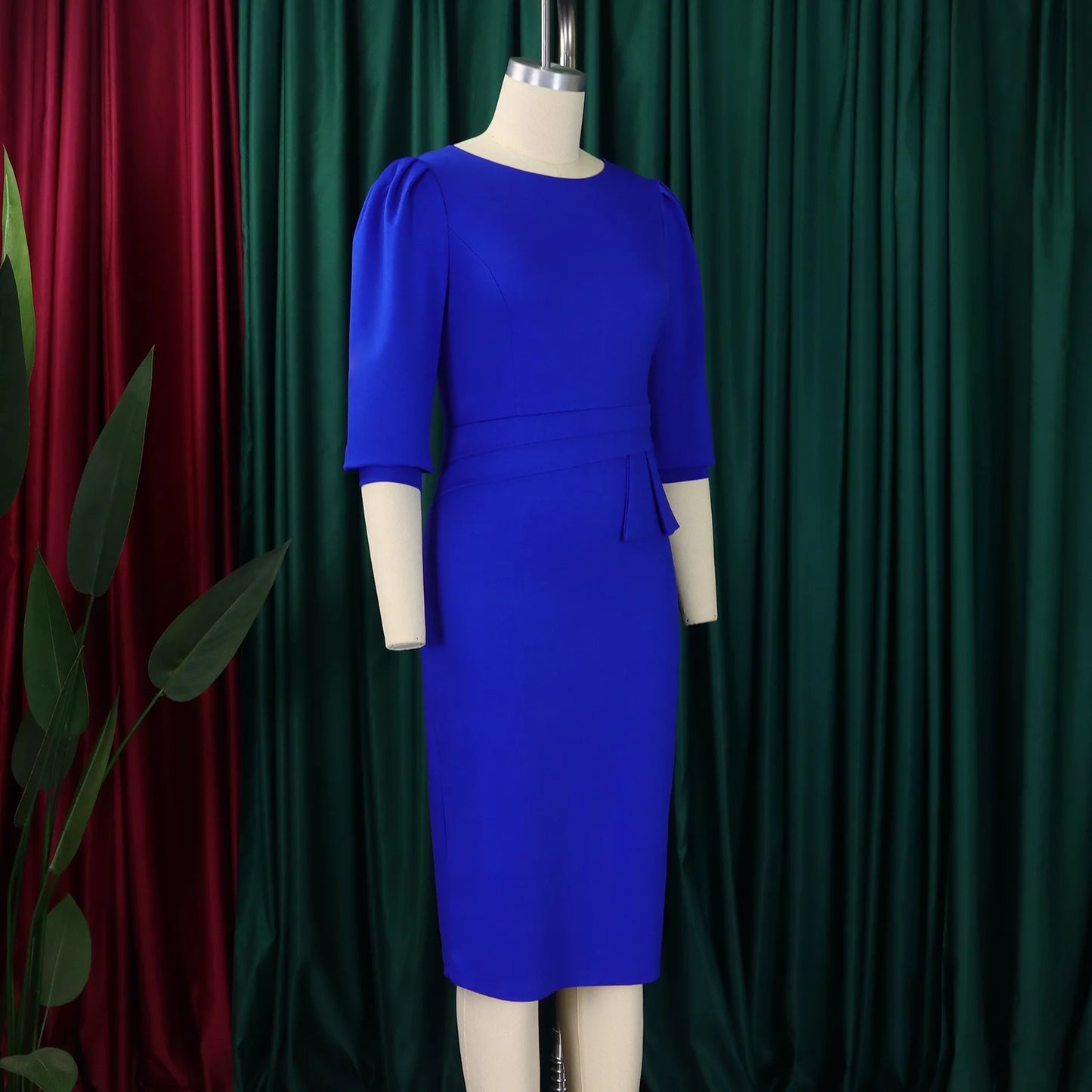 Elegant Office Dresses For Women Turn Down Collar Single Breasted Three Quarter Sleeve Belt Waisted Mermaid Dress Midi Clothes