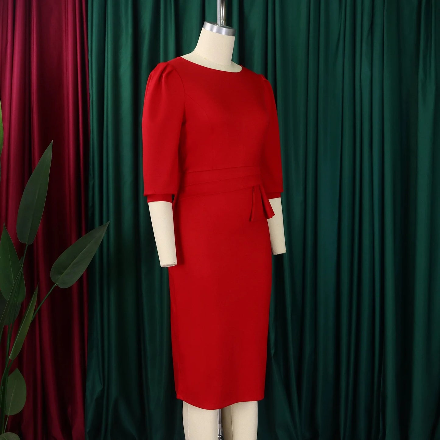 Elegant Office Dresses For Women Turn Down Collar Single Breasted Three Quarter Sleeve Belt Waisted Mermaid Dress Midi Clothes