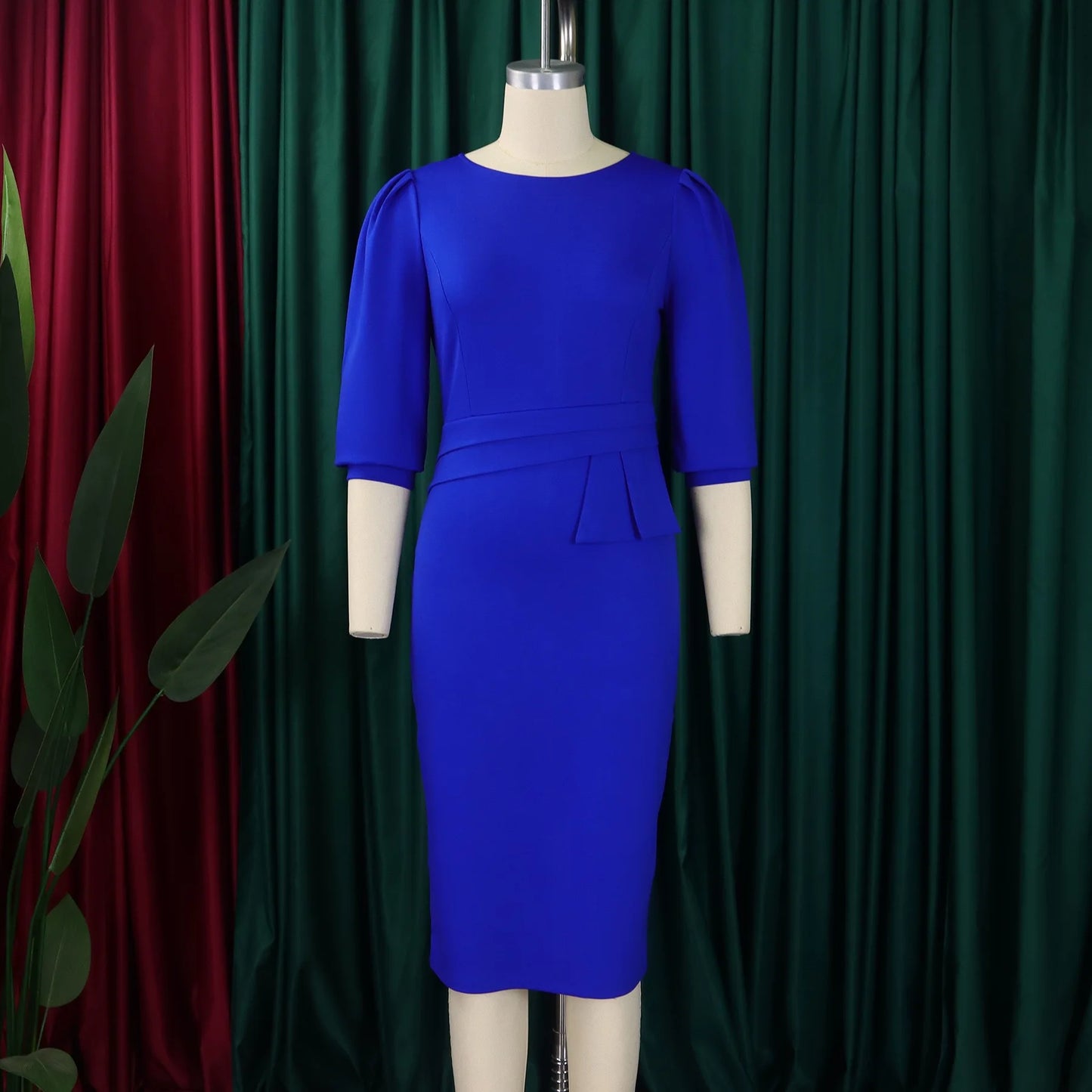 Elegant Office Dresses For Women Turn Down Collar Single Breasted Three Quarter Sleeve Belt Waisted Mermaid Dress Midi Clothes
