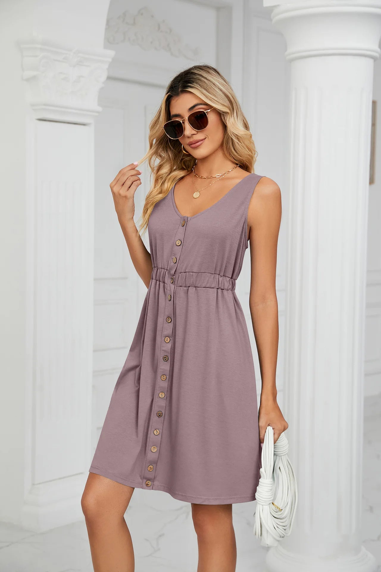 Vintage Elegant 2023 Summer Casual A-Line Womens Pullover Loose Pocket Dress Chic O-Neck Solid Sleeveless Long Dresses For Women