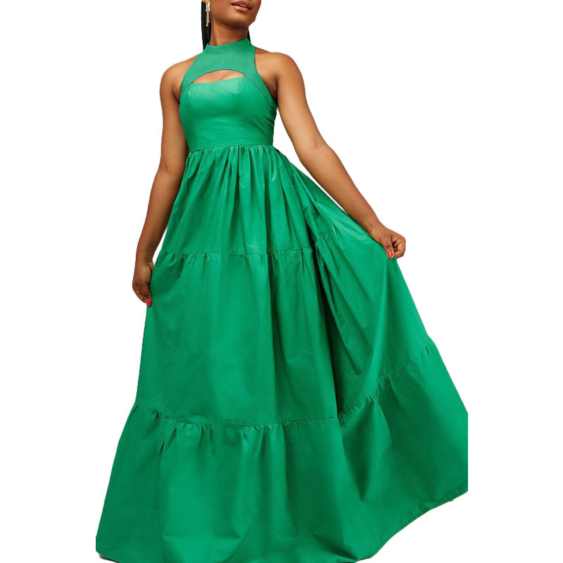 CM.YAYA Women Cutout Front Sleeveless Big Swing Floor Length Maxi Dress 2023 Autumn Street Evening Vestidos Sexy Party Dresses