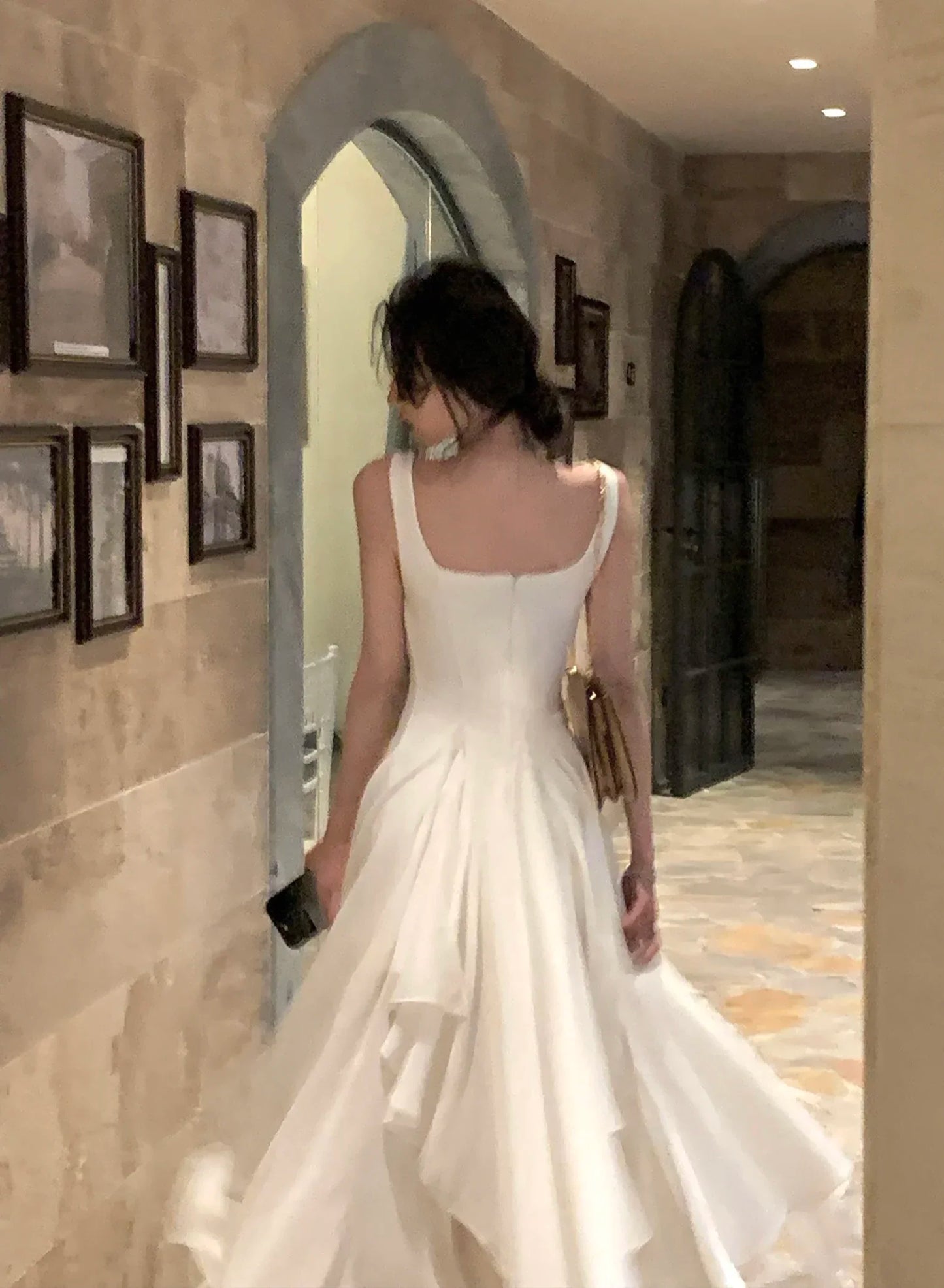 Women's Luxury Elegant Sleeveless Ruffles Square Collar Sheath Dresses 2024 Summer Fairy Slim Fit Solid Color Camisole Dress